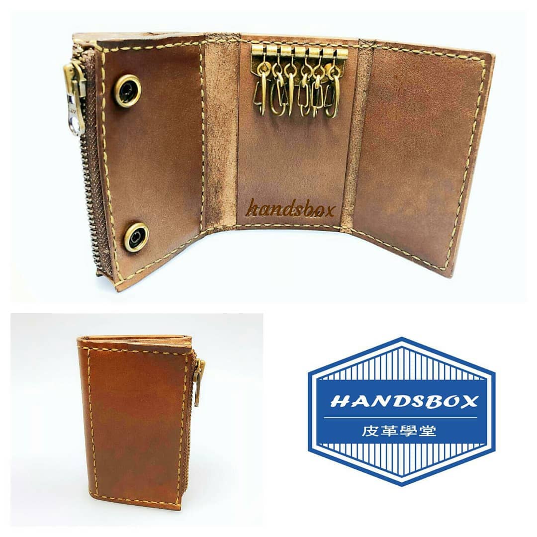 拉鍊三褶鎖匙包 DIY 皮革班 handsbox 皮革學堂 三卡位 六匙位 磁石 男裝 key holde