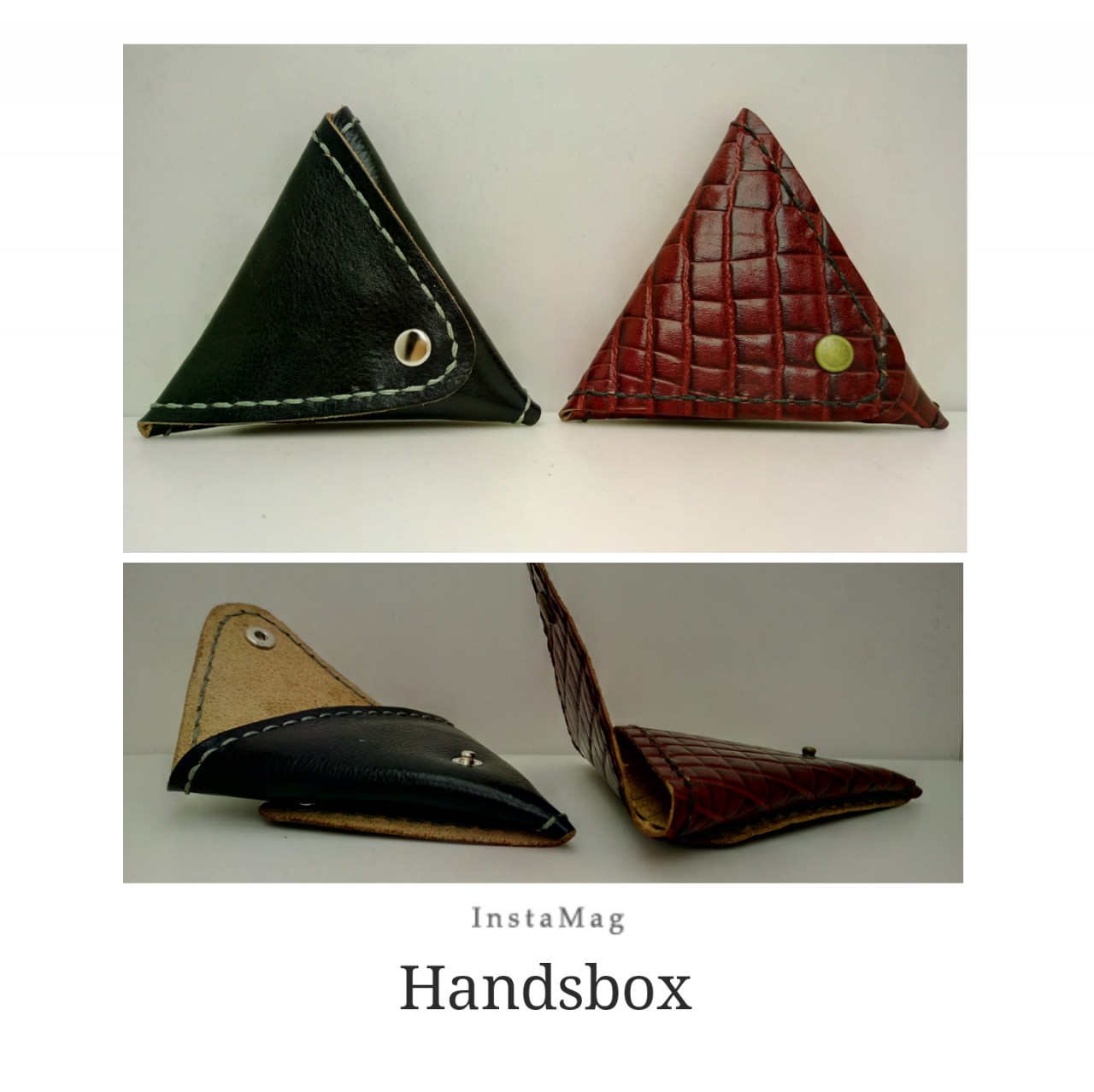 缝线三角型散纸包 DIY 皮革班 handsbox 皮革学堂 散子 零钱 喼鈕