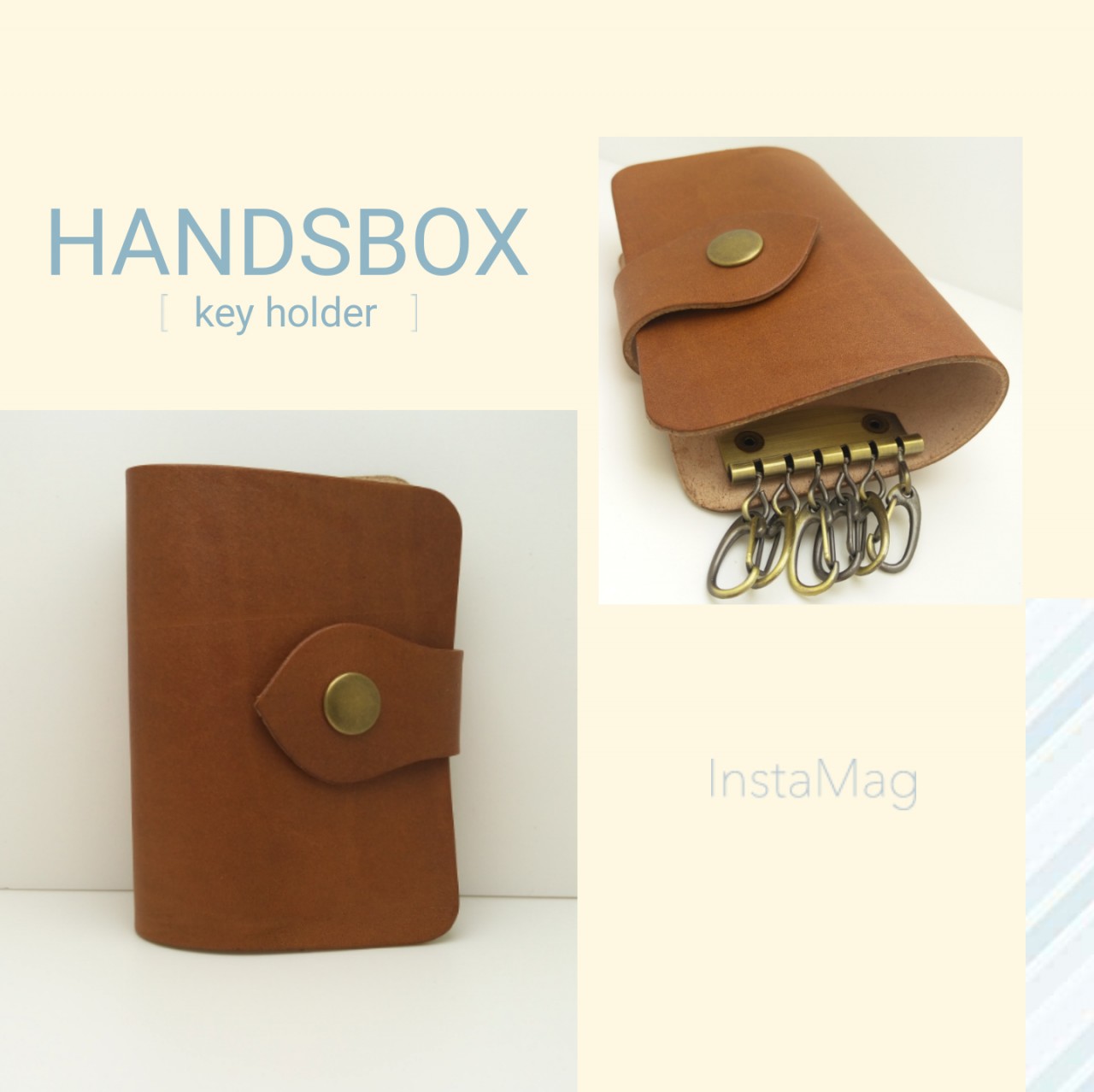 对褶锁匙包 DIY 皮革班 handsbox 皮革学堂 六匙位 男装 key holder