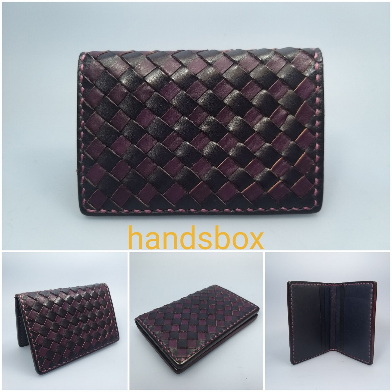 織皮面卡片套 DIY 皮革班 handsbox 皮革學堂 對褶卡位 編織 BV款