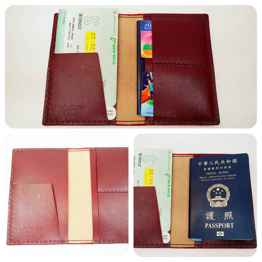 护照套 DIY 皮革班 handsbox 皮革学堂 passport holder 橫式双卡位 机票位