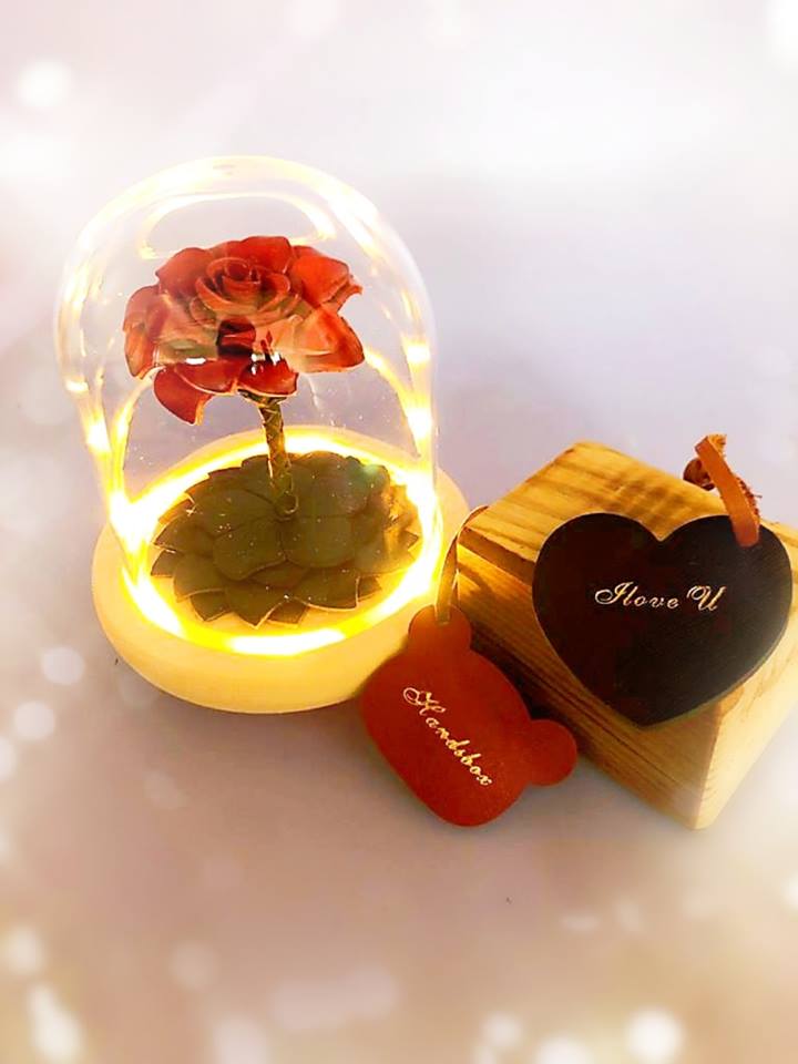 【現货】皮革玫瑰花玻璃瓶 皮革花 皮革玫瑰花  handsbox 情人节礼物