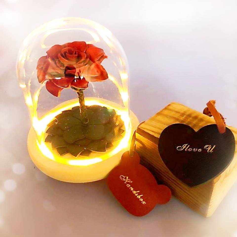 皮革玫瑰花玻璃瓶 皮革花 皮革玫瑰花  皮革學堂 handsbox 皮革班 皮革DIY 情人節禮物