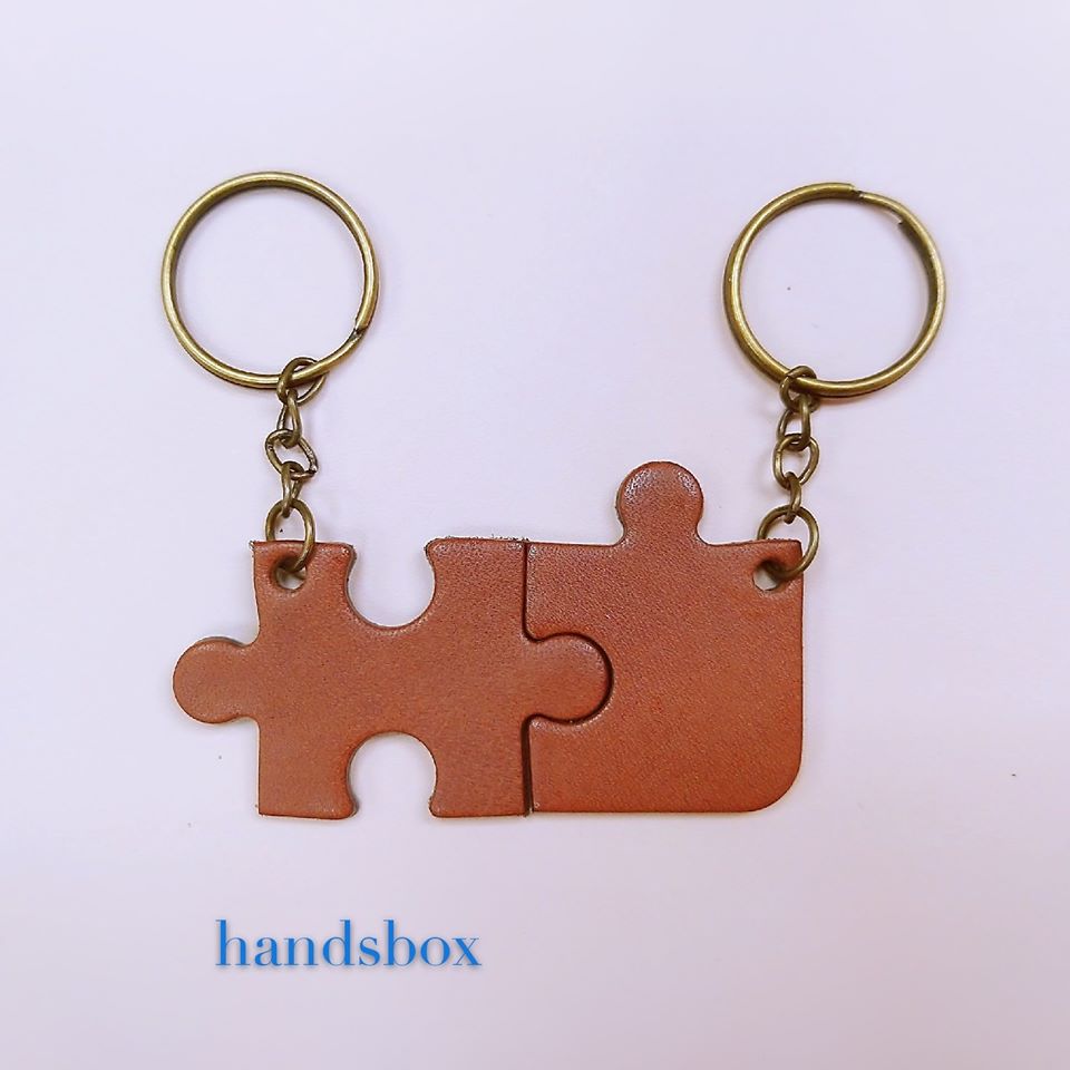 DIY 皮革班 handsbox 皮革學堂 無縫線 拼圖匙扣 兩件 一對