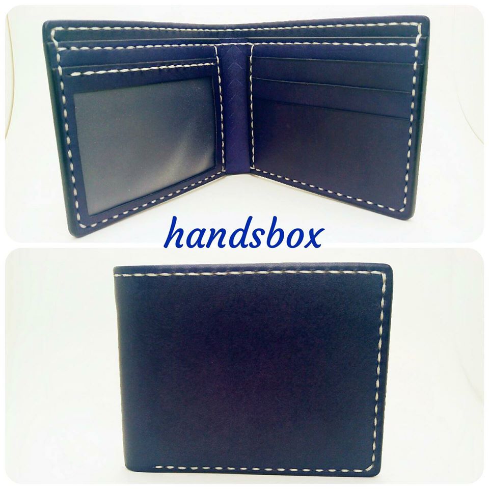 【現貨】對褶銀包 handsbox 皮革學堂 男裝銀包 卡位 相位 leather workshop 藍色 限量一個 包壓印英文字