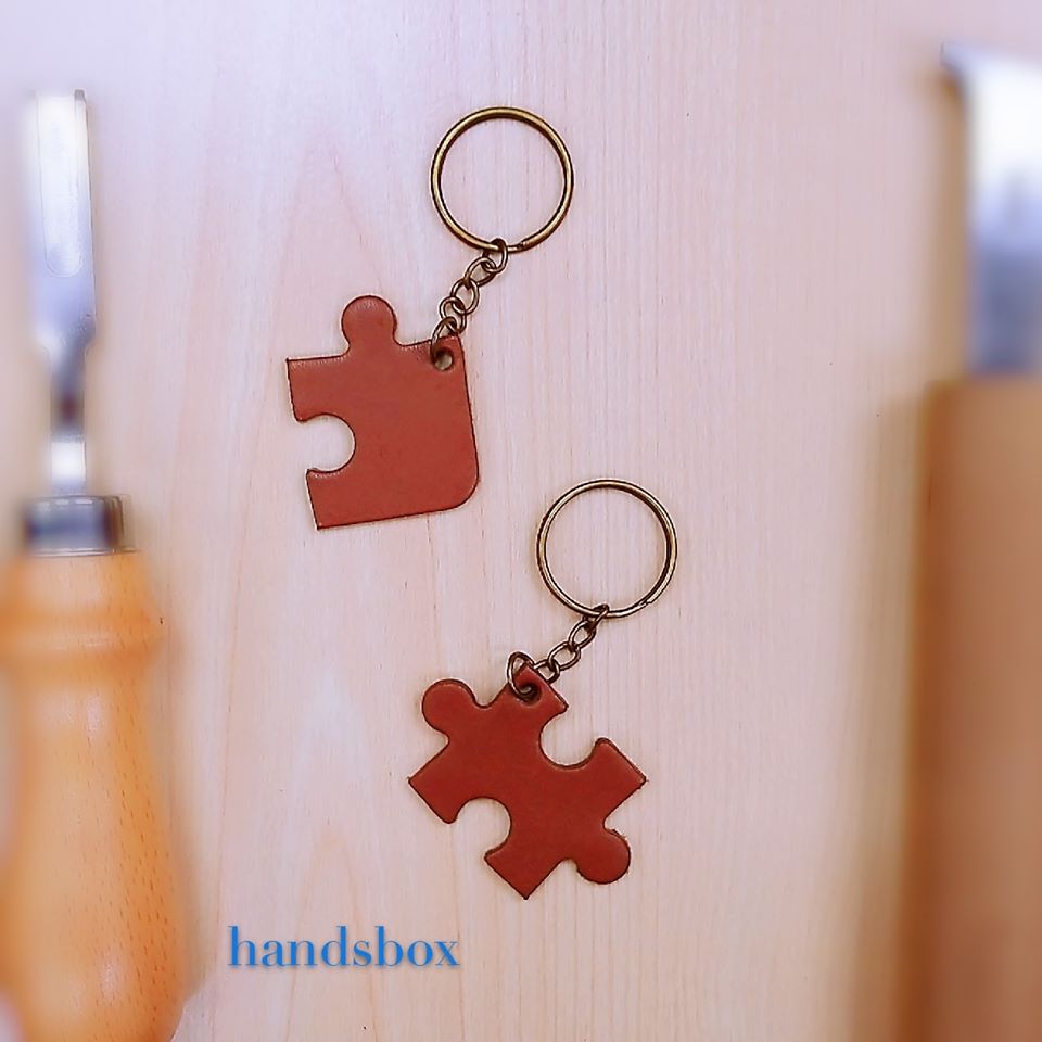 【現貨】 handsbox 皮革學堂 無縫線 拼圖匙扣