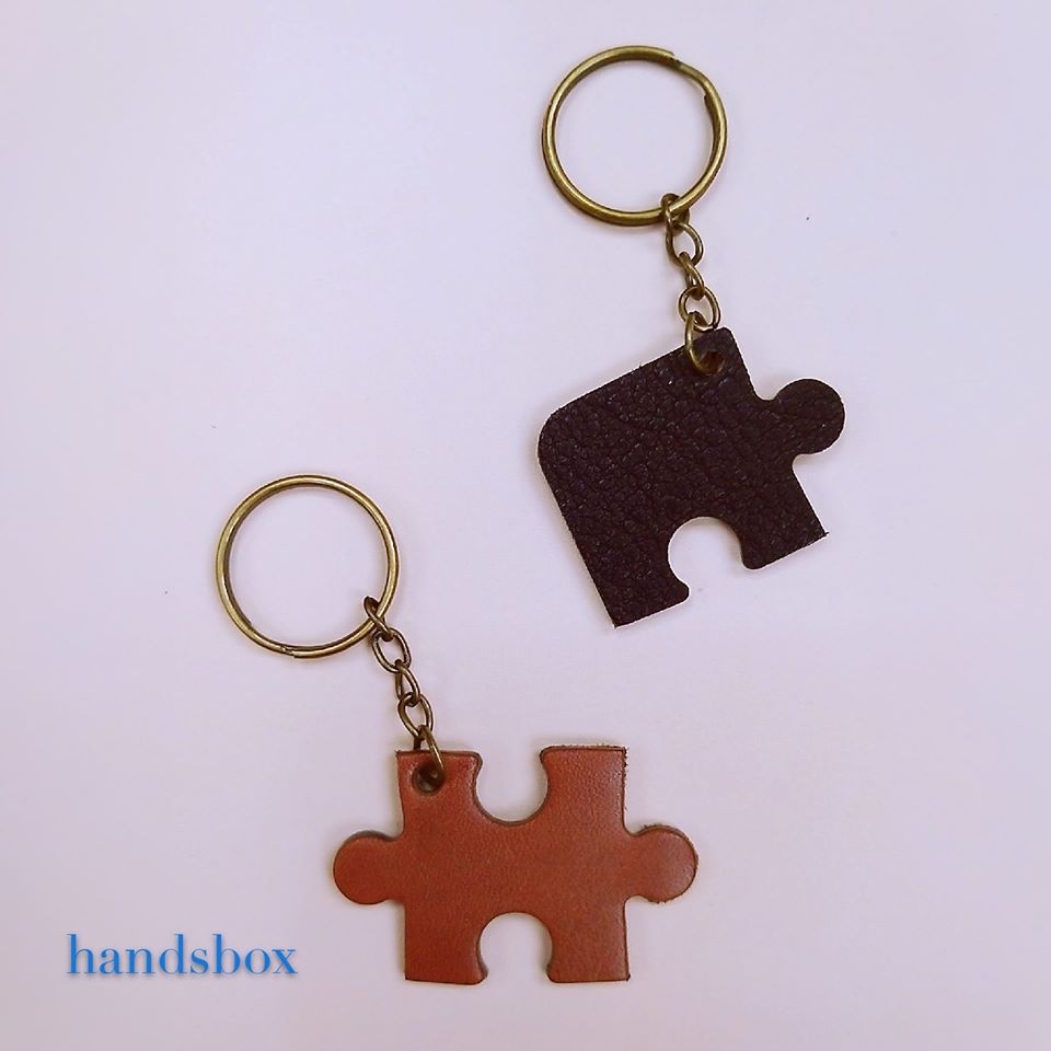 【現貨】 handsbox 皮革學堂 無縫線 拼圖匙扣