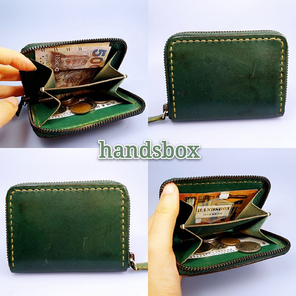 【現貨】拉鍊散子包 handsbox 皮革學堂 雙卡位 卡片 八達通 紙幣 零錢 綠色