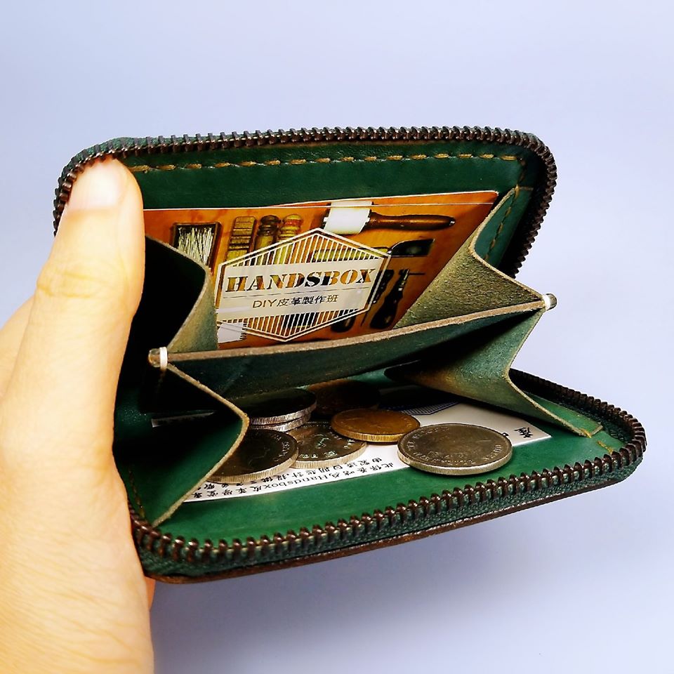 【現貨】拉鍊散子包 handsbox 皮革學堂 雙卡位 卡片 八達通 紙幣 零錢 綠色
