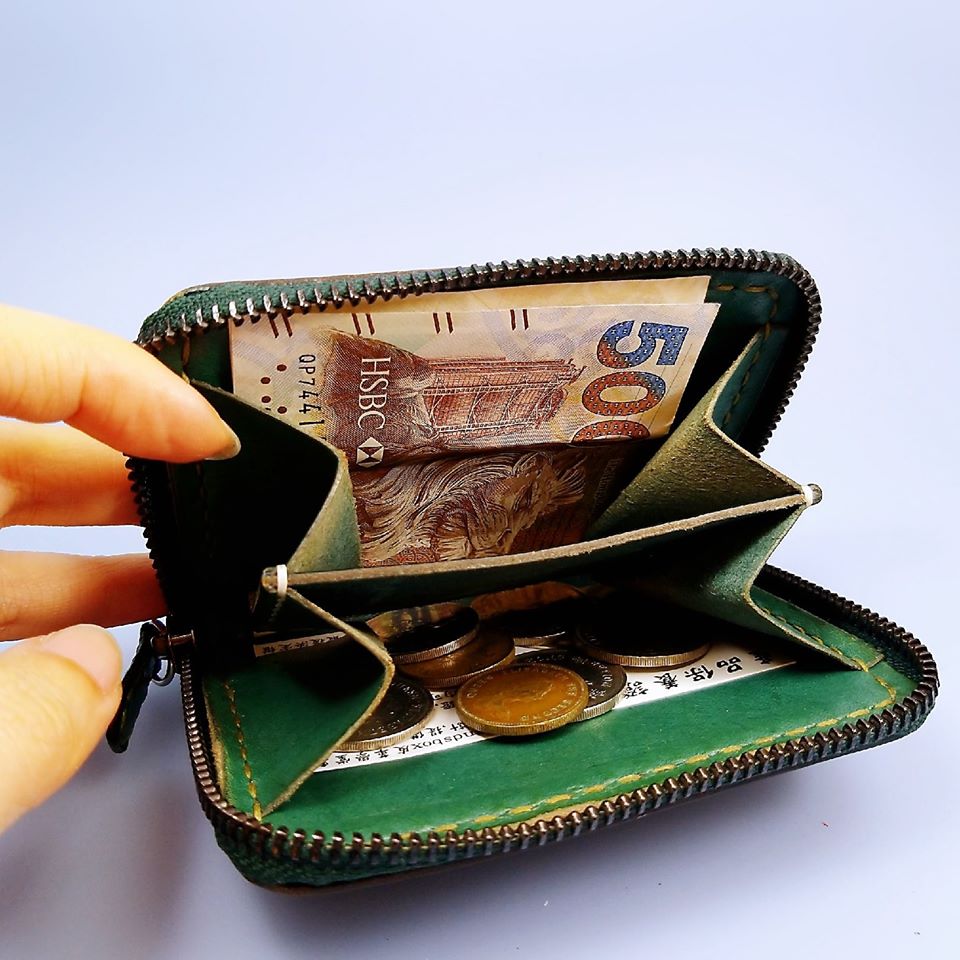 【現貨】拉鍊散子包 handsbox 皮革學堂 雙卡位 卡片 八達通 紙幣 零錢 綠色