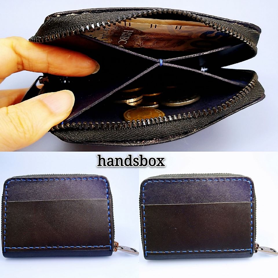 【現貨】拉鍊散子包 handsbox 皮革學堂 雙卡位 卡片 八達通 紙幣 零錢 藍色