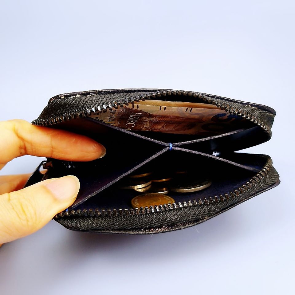 【現貨】拉鍊散子包 handsbox 皮革學堂 雙卡位 卡片 八達通 紙幣 零錢 藍色