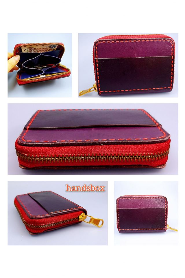 【現貨】拉鍊散子包 handsbox 皮革學堂 雙卡位 卡片 八達通 紙幣 零錢 紫色