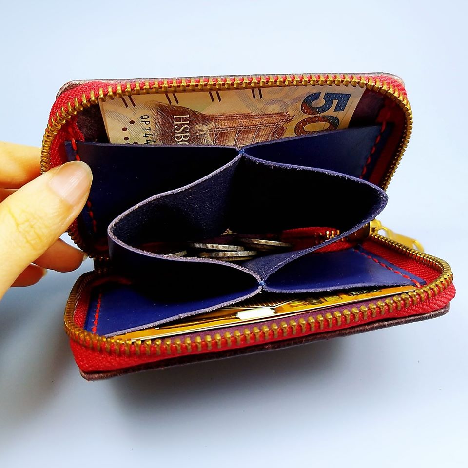 【現貨】拉鍊散子包 handsbox 皮革學堂 雙卡位 卡片 八達通 紙幣 零錢 紫色