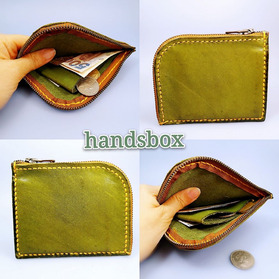 【現貨】拉鍊散紙包 handsbox 皮革學堂 卡位 卡片 八達通 紙幣 零錢 淺綠色