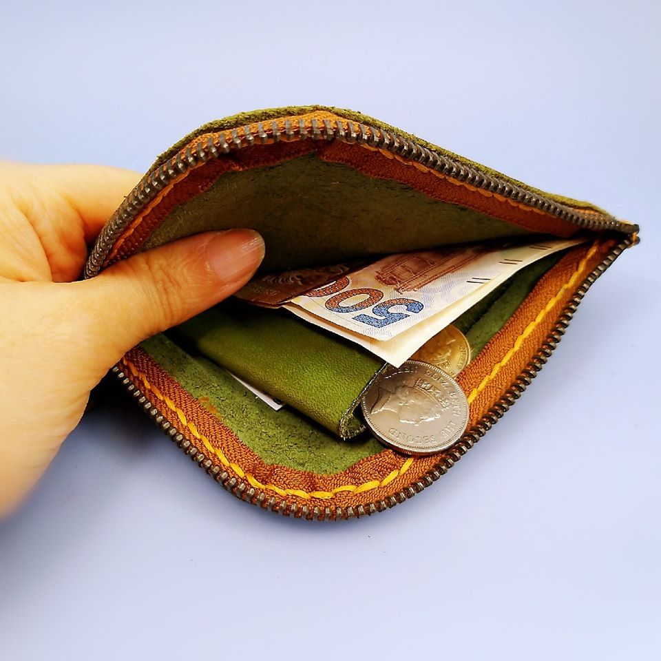 【現貨】拉鍊散紙包 handsbox 皮革學堂 卡位 卡片 八達通 紙幣 零錢 淺綠色