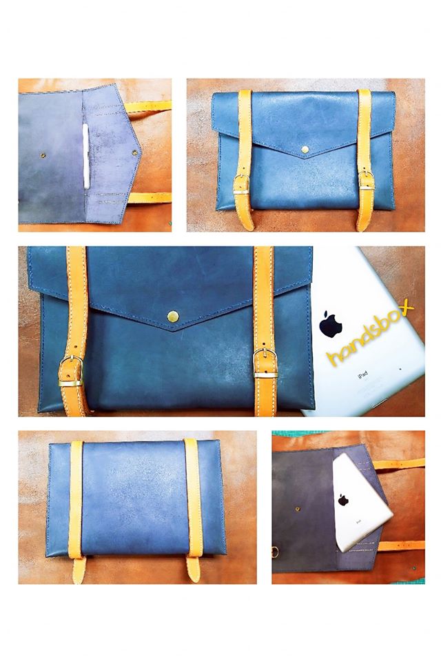 【現貨】 Handsbox 真皮手提袋 皮革袋 輕便袋 apple macbook air 電腦袋 啡色 撞色