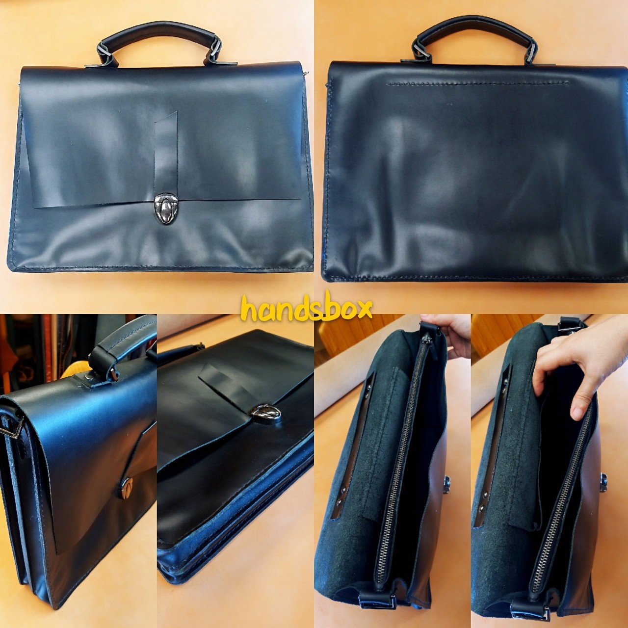 【現貨】公事包 DIY 皮革班 handsbox 皮革學堂 拉鍊 A4  手挽 斜揹 內格 中性 三格 黑色