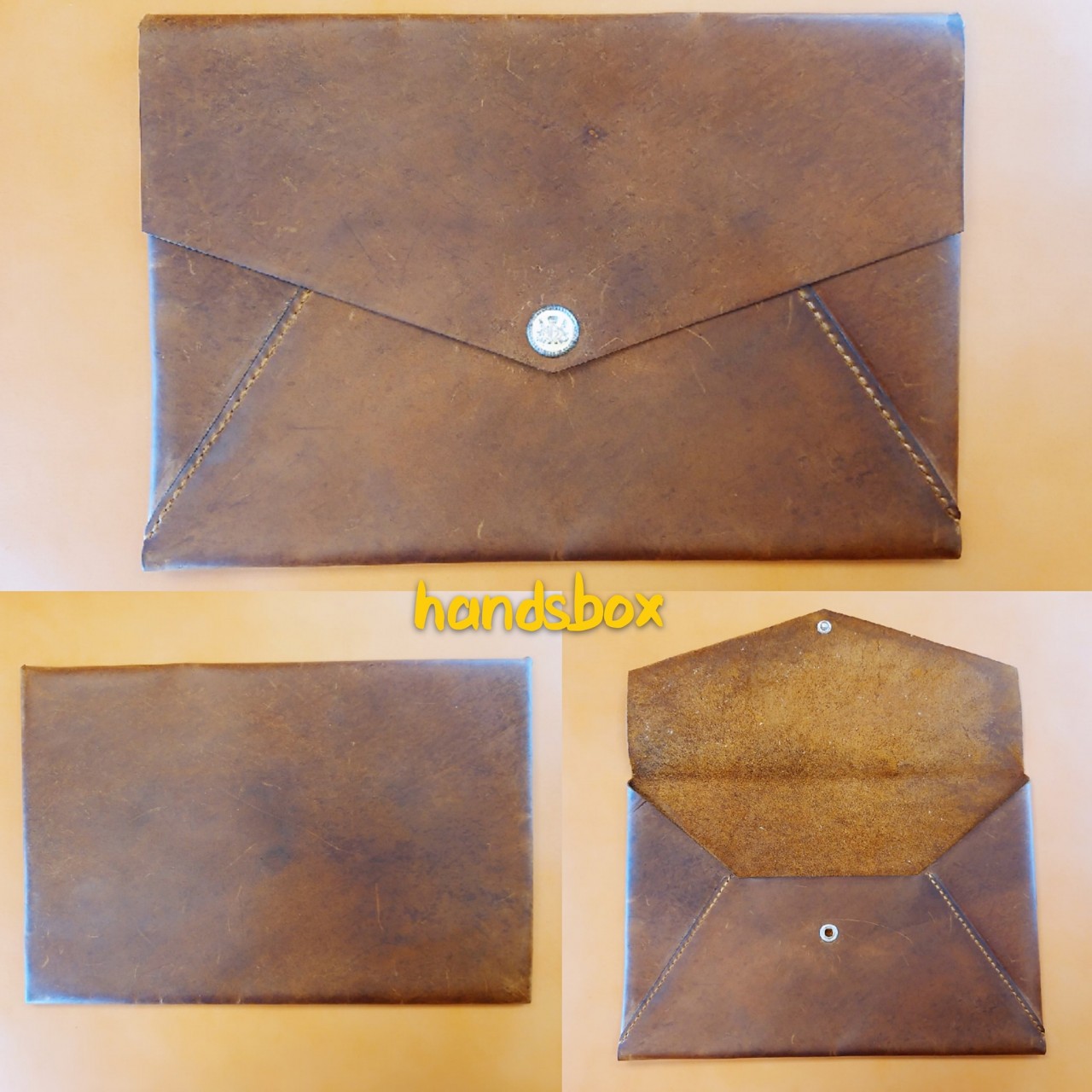 【現貨】 Handsbox 真皮手提袋 皮革袋 輕便袋 apple macbook air 電腦袋 啡色 撞色 ipad