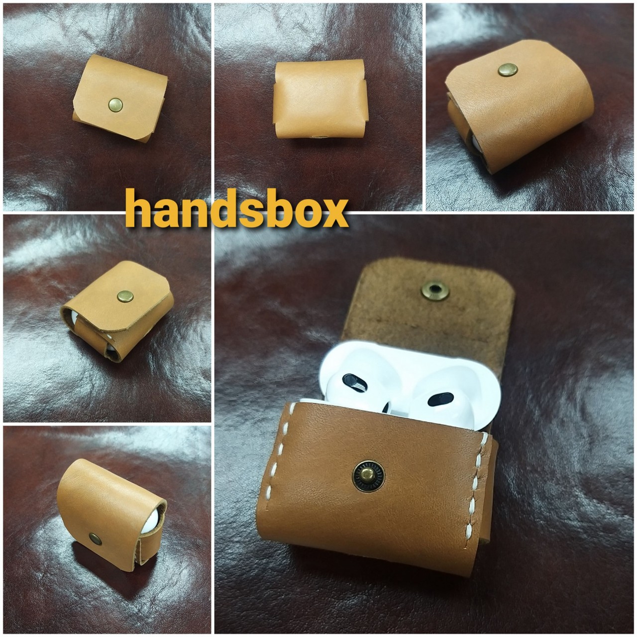 【現貨】啡色皮革耳機套 簡易縫線盒型 DIY 皮革課程 皮革班 合不同型號耳機 apple airpod 3