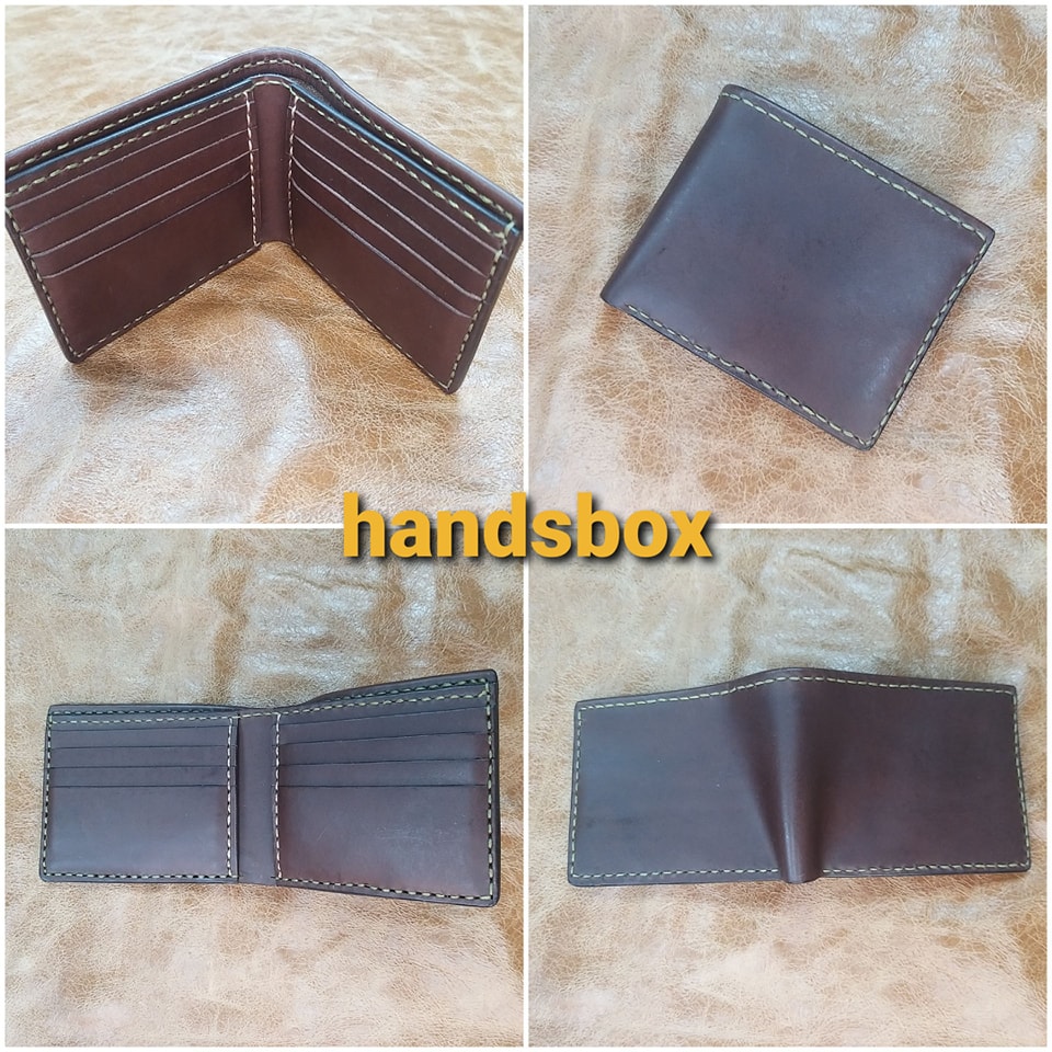 【現货】对褶银包 双色缝线 手工作品 handsbox 皮革学堂 男装银包 短银包 八卡位 限量一个 包壓印英文字