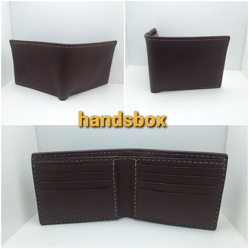 【現貨】對褶銀包 雙色縫線 手工作品 handsbox 皮革學堂 男裝銀包 短銀包 八卡位 限量一個 包壓印英文字
