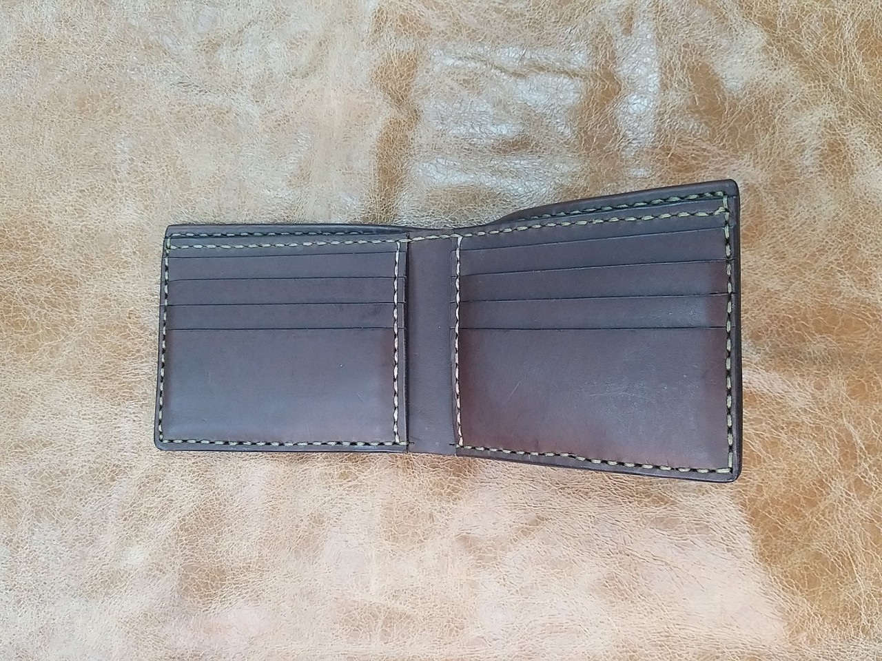 【現貨】對褶銀包 雙色縫線 手工作品 handsbox 皮革學堂 男裝銀包 短銀包 八卡位 限量一個 包壓印英文字