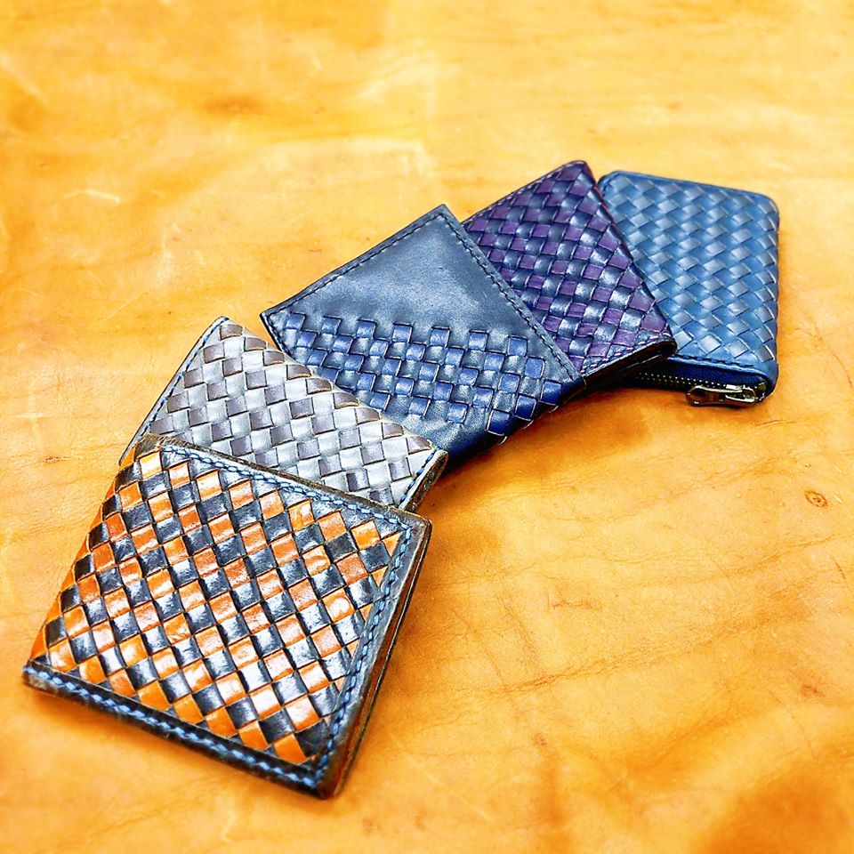織皮面對褶短銀包 DIY 皮革班 handsbox 皮革學堂 BV款 羊皮 編織 格仔 相位 卡位