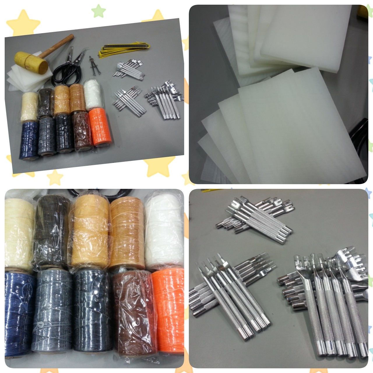 皮革工具 初级套装 DIY leather tool 四孔斬 两孔斬 蜡线 墊板 木锤 间距规 手缝针